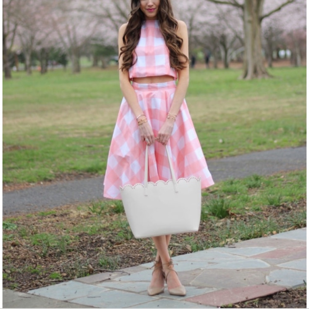 Chicwish Pink and White Gingham Two-Piece Dress Set